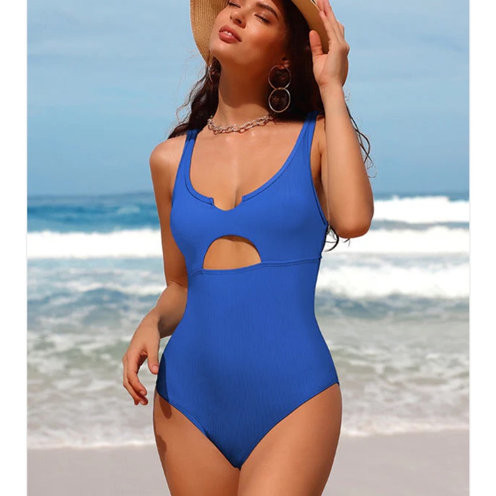 -Charmo pacific blue ribbed one piece swim suit size Large